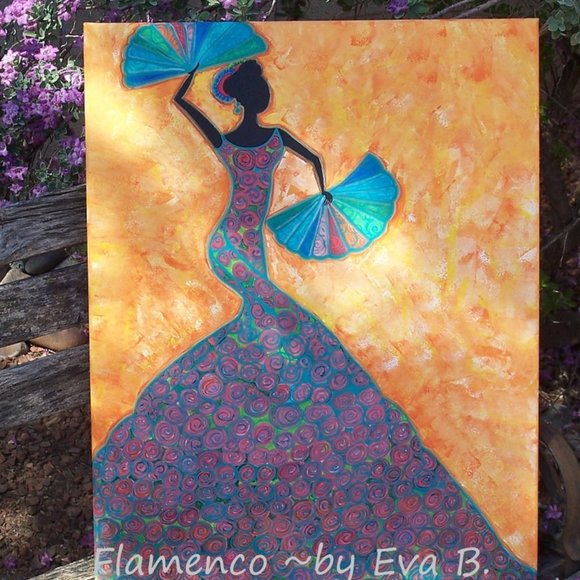 Hand Crafted Painting Of A Colorful Flamenco Dancer on Canvas 16x20 Abstract - Picture 12 of 16
